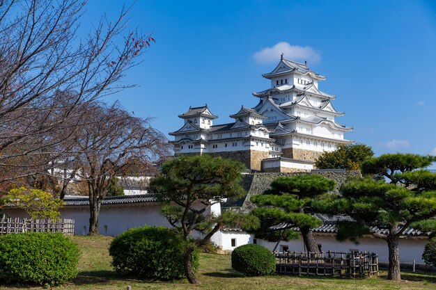 Japans kasteel Himeiji met blauwe lucht