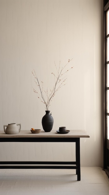 Foto japans minimalisme aardse kleurenpaletten en door de natuur geïnspireerde installaties