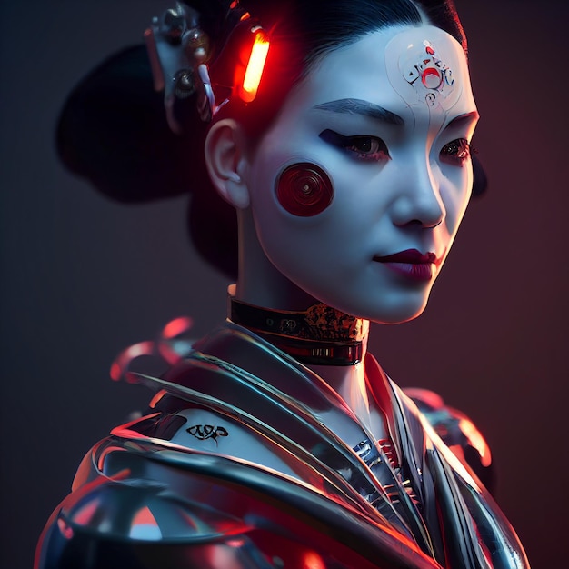 Japans vrouwenportret in futuristische cyberpunkstijl