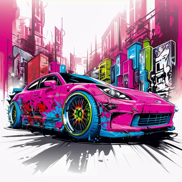 Japanse auto tuning Bosozoku graffiti poster kunst illustratie Generatieve AI