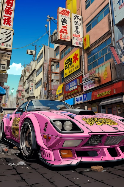 Japanse auto tuning Bosozoku graffiti poster kunst illustratie Generatieve AI