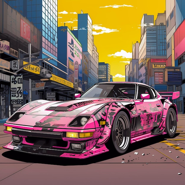 Japanse auto tuning Bosozoku graffiti poster kunst illustratie Generatieve AI