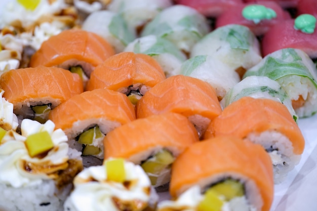 Japanse close-up van kleurrijke sushi achtergrond concept