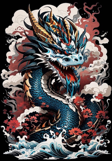 Japanse cultuur draak tattoo illustratie