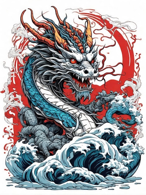Japanse draak op golven