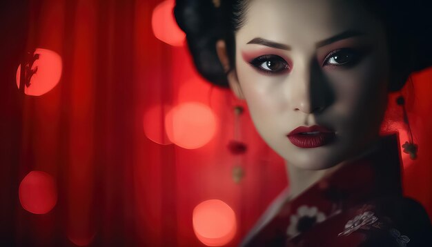 Japanse geisha in rood nieuwjaarsconcept