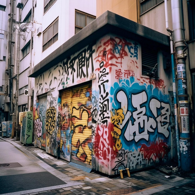 Japanse graffiti op straatmuur jaren 80-stijl AI gegenereerd