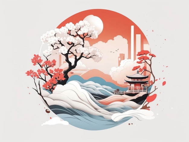 Japanse harmonie Minimalistische 2D-schoonheid in complementaire kleuren
