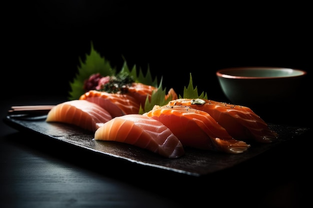 Japanse keuken schotel van perfect gesneden sashimi ai gegenereerd