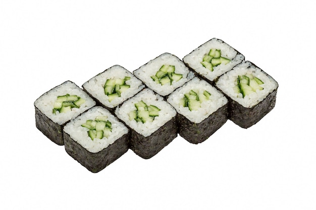 Japanse keuken, sushibroodjes op witte geïsoleerde achtergrond, close-up.