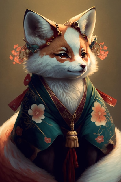 Foto japanse kitsune fox paint ai gegenereerd