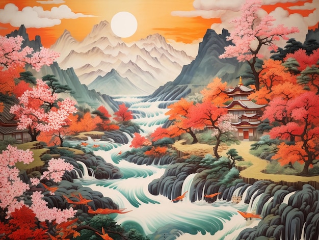 Japanse kunst op berg en rivier