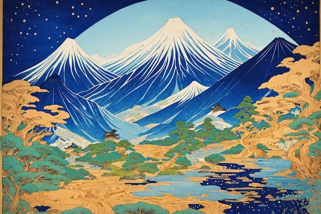 Japanse kunst van een natuurlijk landschap