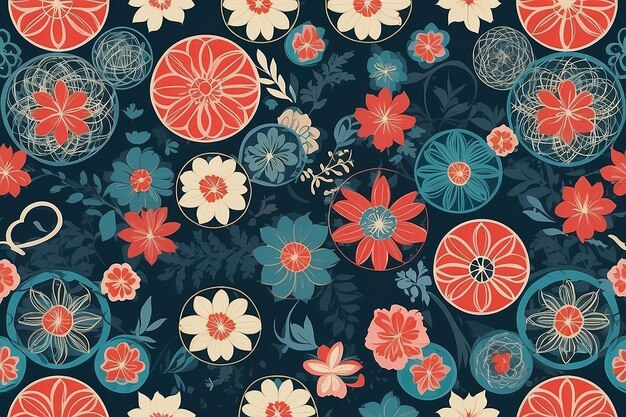 Japanse overlappende cirkel bloemenvector naadloos patroon