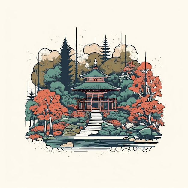 Japanse park plat illustratie getekend in adobe illustrator