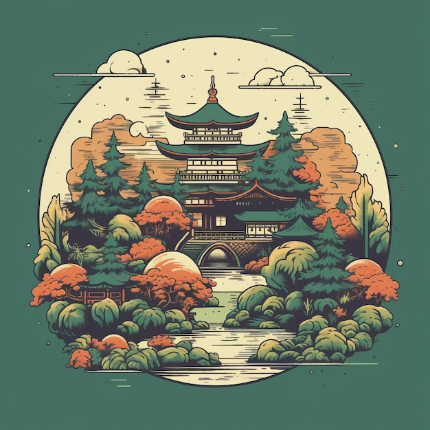 Japanse park plat illustratie getekend in adobe illustrator