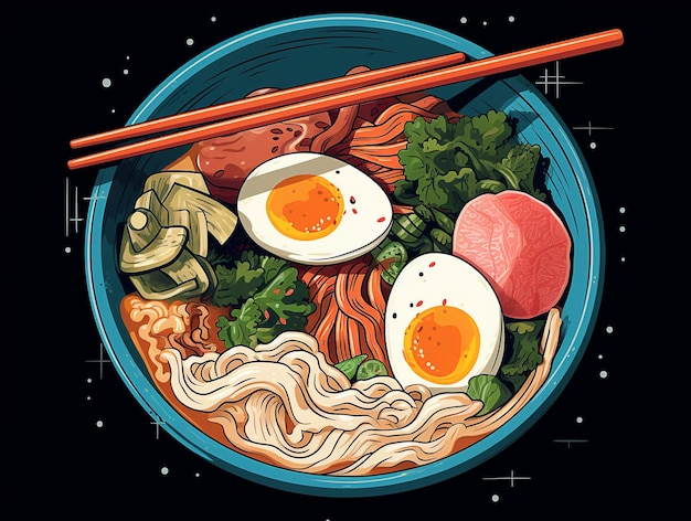 Japanse Ramen Noodle Illustratie Cartoon Stijl AI Gegenereerd