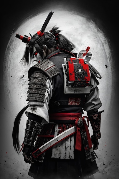 Japanse samurai krijger character design Middeleeuwse soldaat met zwaard Japanse cultuur en geschiedenis Aziatische traditionele ridder schilderen en tekenen