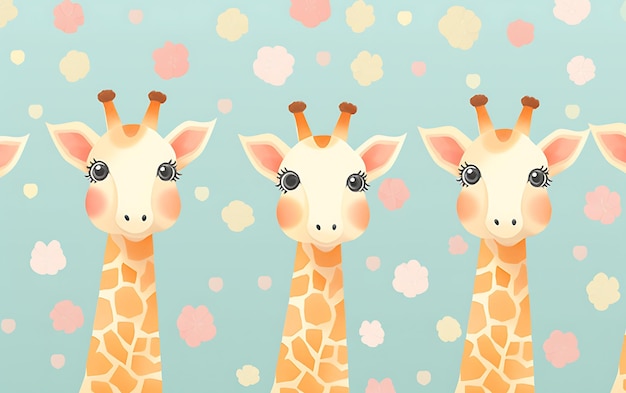 Japanse schattige giraffe herhaalde patronen anime kunststijl met pastelkleuren