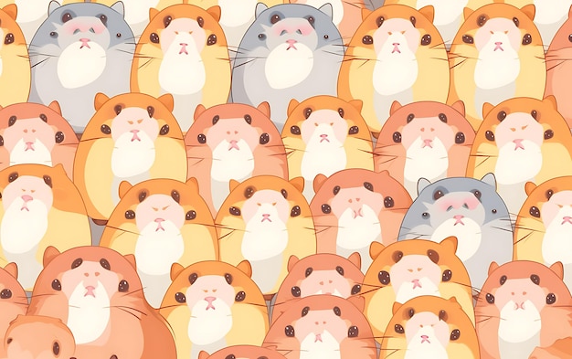 Japanse schattige hamster herhaalde patronen anime kunststijl met pastelkleuren