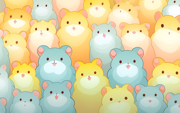 Japanse schattige hamster herhaalde patronen anime kunststijl met pastelkleuren