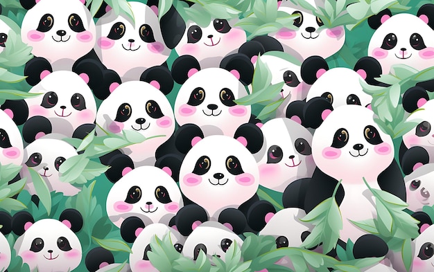 Japanse schattige panda herhaalde patronen anime kunststijl met pastelkleuren