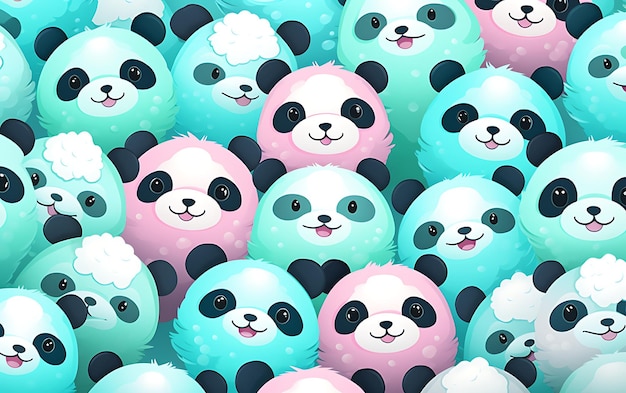 Japanse schattige panda herhaalde patronen anime kunststijl met pastelkleuren