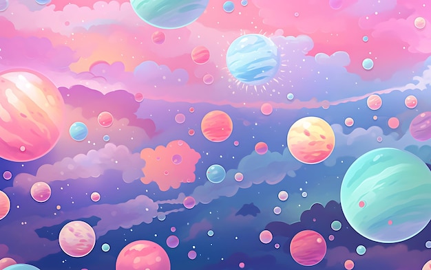 Japanse schattige planeet herhaalde patronen anime kunststijl met pastelkleuren