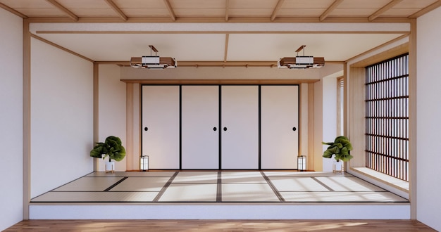 Japanse stijl Grote woonkamer in luxe kamer of hotel Japanse stijl decoratie 3D-rendering