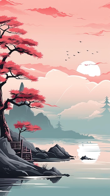 Japanse stijl Landschap Nationale water kleur illustratie vector