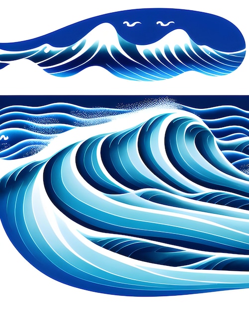 Foto japanse stijlillustratie van golven in de zee