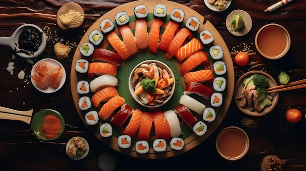 Japanse sushi boven het hoofd.