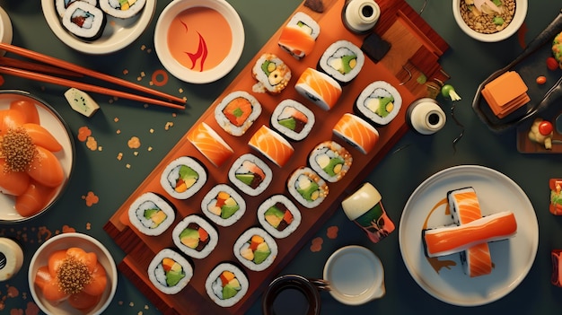 Japanse sushi boven het hoofd.