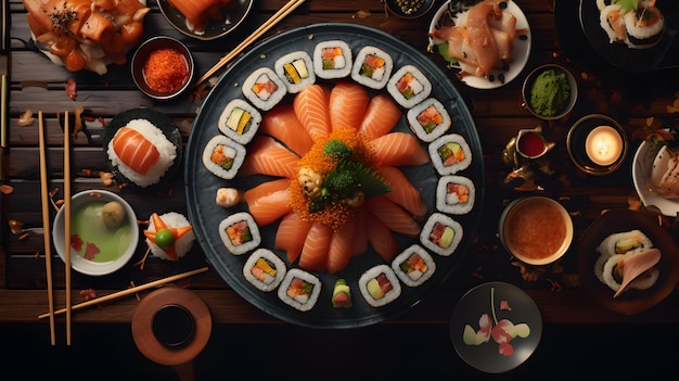 Japanse sushi boven het hoofd.