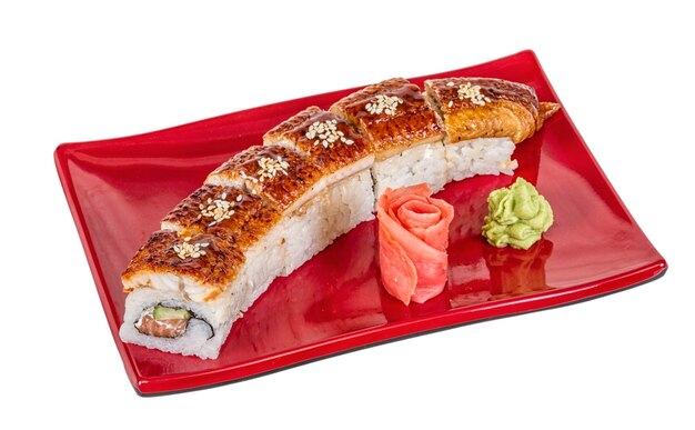 Japanse traditionele keuken Maki Roll met komkommer roomkaas en rauwe zalm en paling