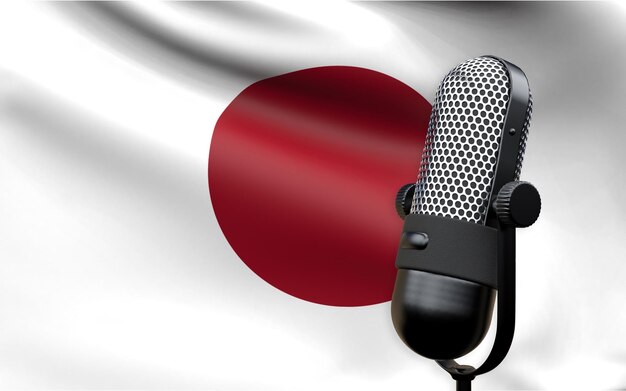 Foto japanse vlag met microfoon 3d-rendering beeld