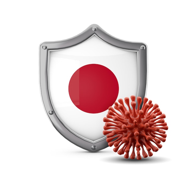 Japanse vlag schild bescherming tegen een virus bacterie d render
