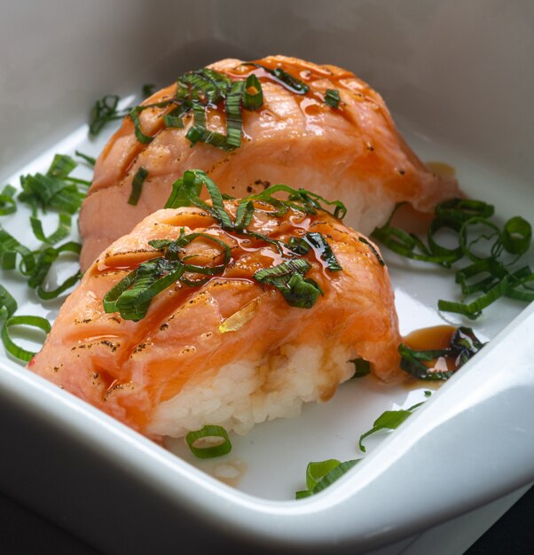 Japonese food. salmon nigiri