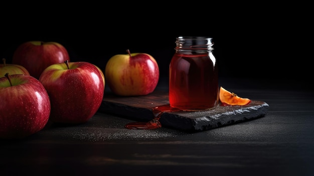 A jar of apple cider next to a jar of apple cider.