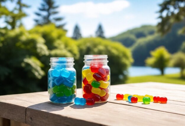 a jar of candy next to a jar of candy