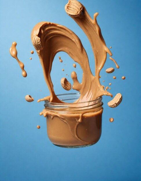 a jar of chocolate is shown with a jar of peanut butter on it