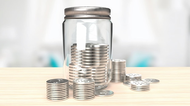 The jar coins for saving concept 3d rendering