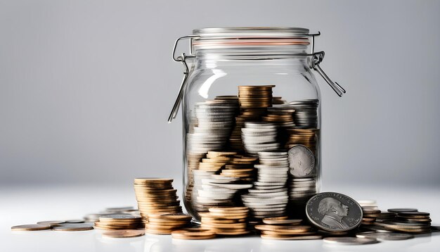 a jar of coins with a silver coin in it that says  coins