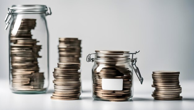 Photo a jar of coins with the word  g  on it