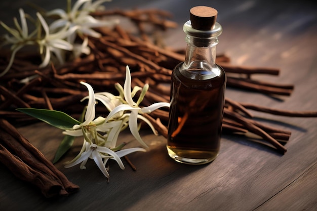 Jar containing aromatic vanilla extract