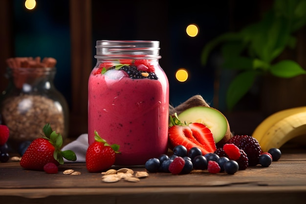 a jar containing smoothie on the table