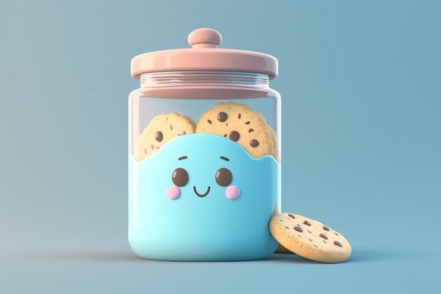 A jar of cookies with a blue jar that says'cookie'on it