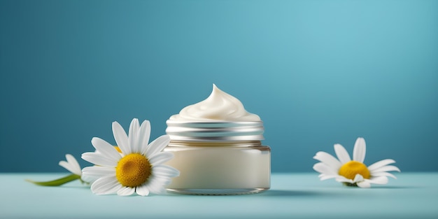 A jar of cream and a flower