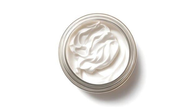 Photo jar of face cream isolated on white background top view