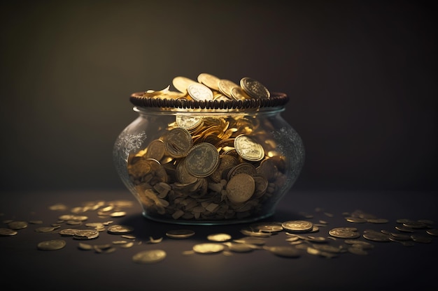 A jar filled with gold coins